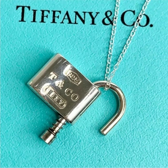 Authentic Retired Tiffany&Co. 1837 Lock Padlock Necklace Pendant 925 16” - Picture 5 of 7